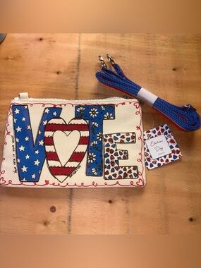 NWT Brighton 2024 Red, White & Blue Heart Crossbody Tag